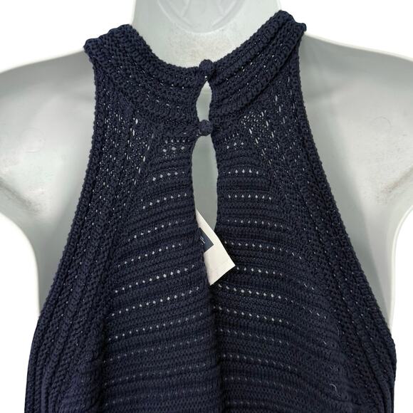 Gap Navy Blue Crochet Mini Halter Button Back Trapeze Dress size XL NEW Tags - Picture 10 of 10